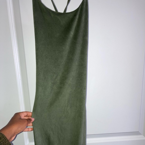 Fitted Olive Green Faux Suede Dress Size Small - Picture 6 of 12